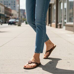 Bongo Flower Child Medallion Beaded Flip Flop Sandals 8M Brown Cork Footbed 196C